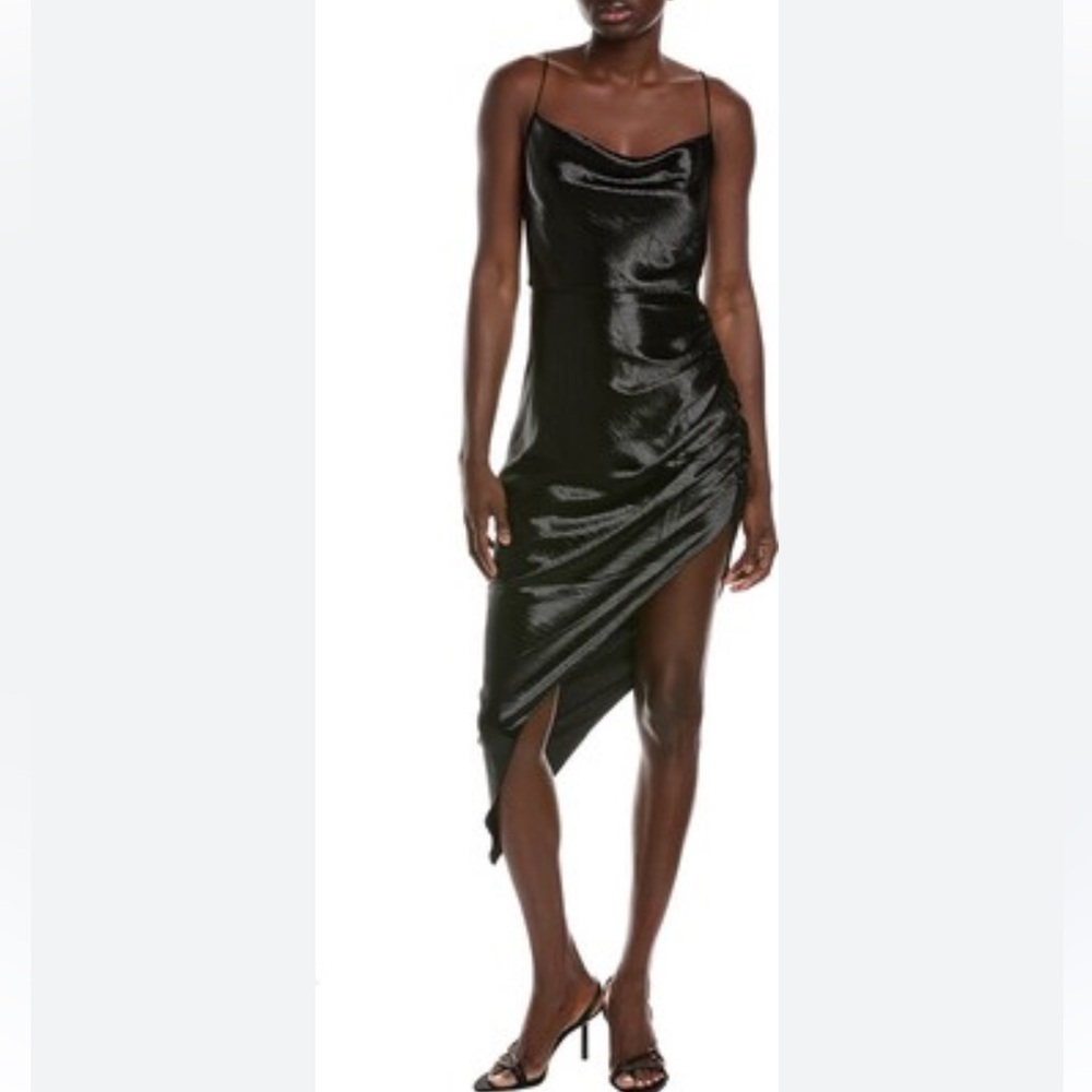 Aiifos Martha Satin Asymmetrical Midi Dress M black metallic - Picture 4 of 11